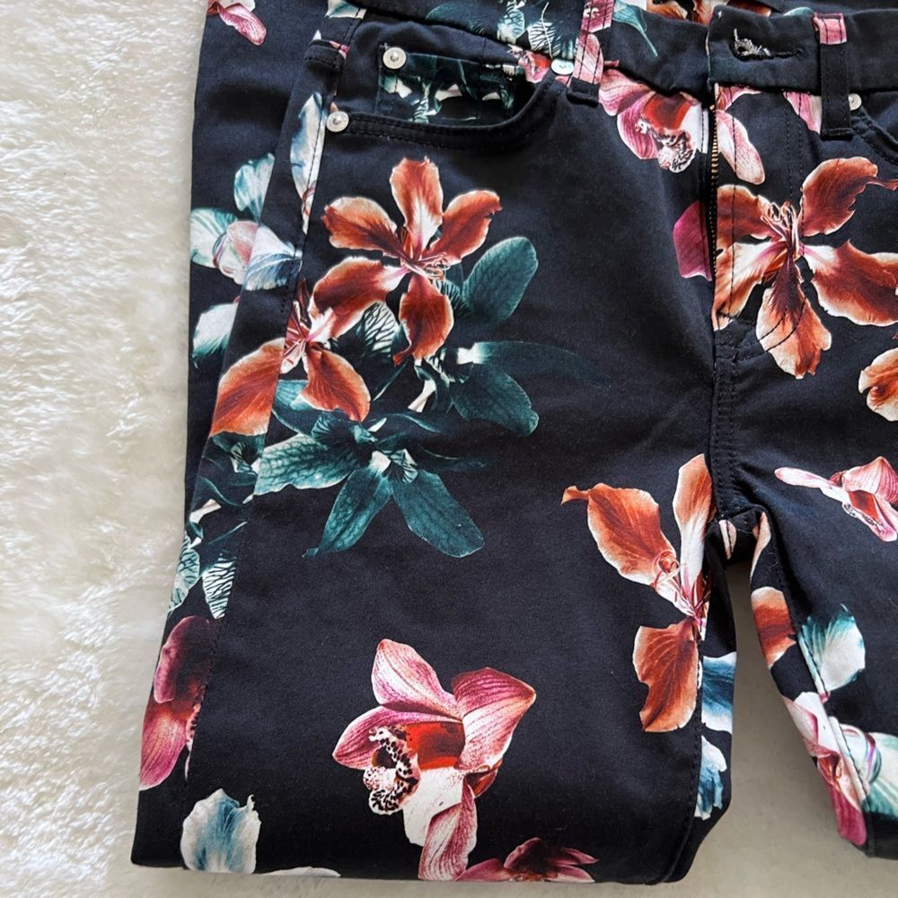7 For All Mankind Tropical Floral Print Skinny Jeans Black - Picture 4 of 8